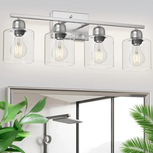 Miniatura 22 de Luz de baño de níquel cepillado, Luz de tocador de baño de 2 luces de níquel cepillado, Lámpara de tocador con pantallas de vidrio esmerilado blanco