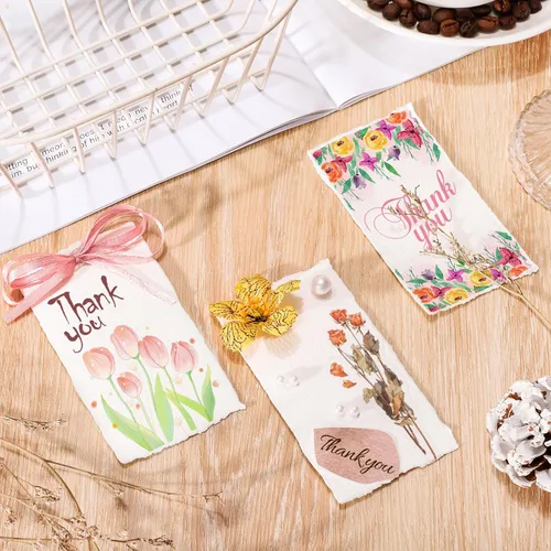 Miniatura 6 de Prudiut 25 hojas de papel de acuarela de algodón con borde deckled de 300 GSM, 2 x 3.5 pulgadas, blanco, texturizado, ideal para pintura