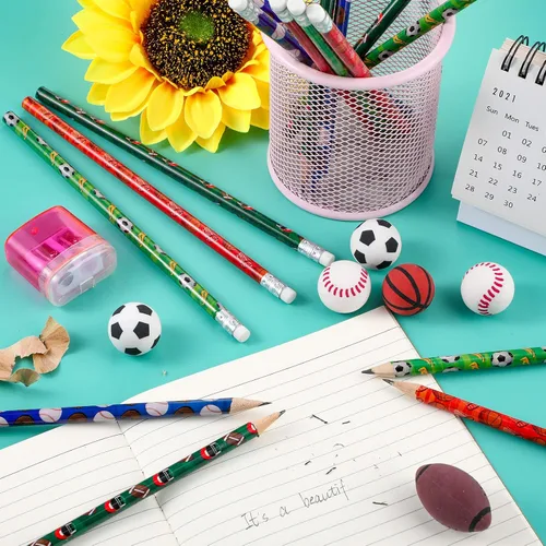 Miniatura 3 de TaoBary 32 piezas de lápices de fútbol con borrador y borradores 3D de fútbol, recuerdos de fiesta con temática deportiva, lápices divertidos