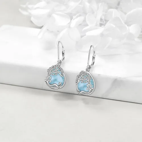 Miniatura 104 de Aretes colgantes con forma de lágrima de filigrana de piedra lunar de plata de ley 925 con cierre de palanca para mujer, regalos de joyería