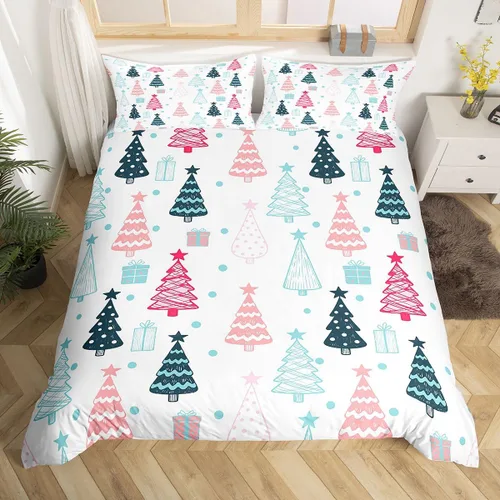 Miniatura 26 de Juego de ropa de cama de 3 piezas con diseño de muñeco de nieve, funda de edredón con temática de invierno, funda de edredón con temática de Feliz