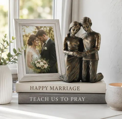 Miniatura 2 de Figura arrodillada de marido y esposa rezando, estatua de resina de 6.25 pulgadas, regalo religioso para parejas, decoración cristiana del hogar