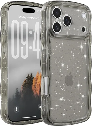 Miniatura 71 de FABSPARK Funda para iPhone 14 Pro Max, bonita funda colorida con láser, retro, exquisita, rizada, borde ondulado, protector estético de TPU suave