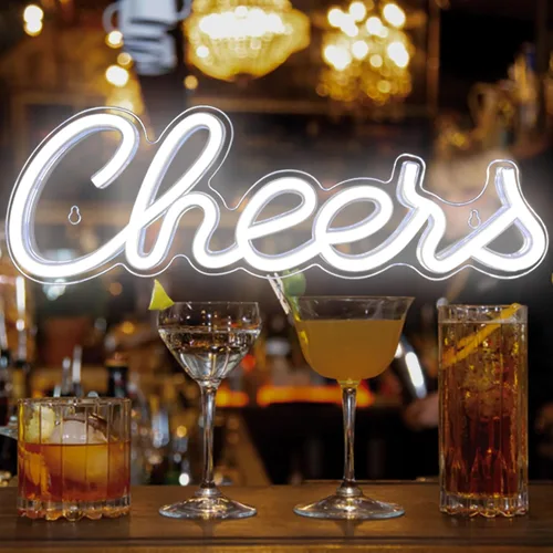 Letrero de neón Cheers para decoración de pared, letrero de luz de neón LED para bar, letrero de neón USB alimentado para decoración de pared de