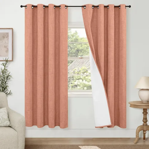 Miniatura 16 de Cortinas Opacas de Lino Azul Bebé para Guardería de 40 Pulgadas de Largo, 2 Paneles, Cortinas Cortas con Aislamiento Térmico Boho de Bloqueo Total