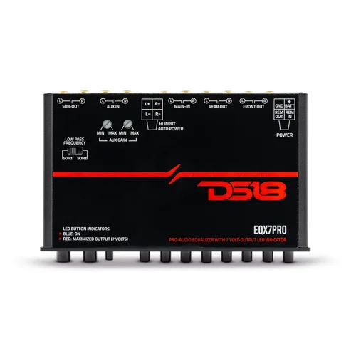 DS18 EQX7PRO Ecualizador de 7 bandas de alto voltaje con entrada de alto nivel, encendido automático e indicador LED de alto voltaje