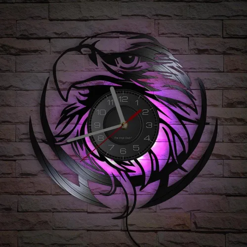 Reloj de pared de disco de vinilo vintage de 12 pulgadas con 7 modos luminosos, reloj negro analógico silencioso sin tictac para decoración del hogar