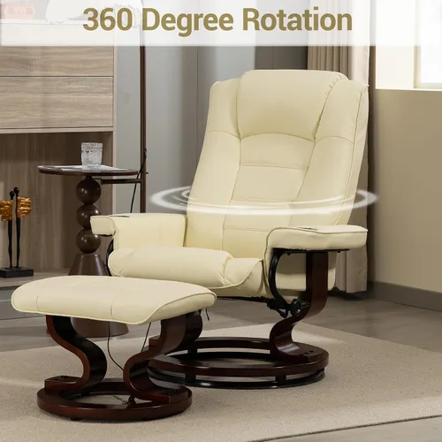 Miniatura 5 de Sillón reclinable de masaje de 8 puntos con otomana, silla reclinable de piel sintética climatizada con base de madera maciza, silla de TV