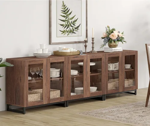 Miniatura 37 de WAMPAT - Gabinetes de aparador con puertas de vidrio, aparador moderno con estante ajustable, gabinete de almacenamiento para barra de café