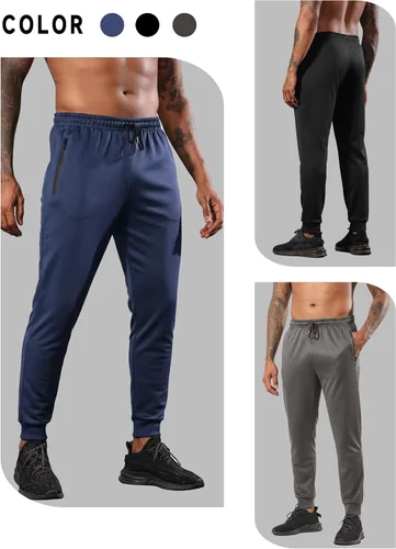 Miniatura 3 de RPOVIG Pantalones deportivos para hombre, paquete de 3 bolsillos con cremallera, pantalones deportivos para hombre, ropa de entrenamiento atlético