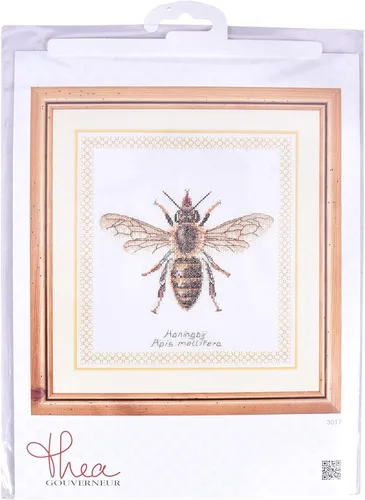 Miniatura 5 de Thea Gouverneur - Kit de punto de cruz, abeja de miel, Aida, 16 unidades, kit de bordado para adultos, hilos de bordado DMC y otros suministros