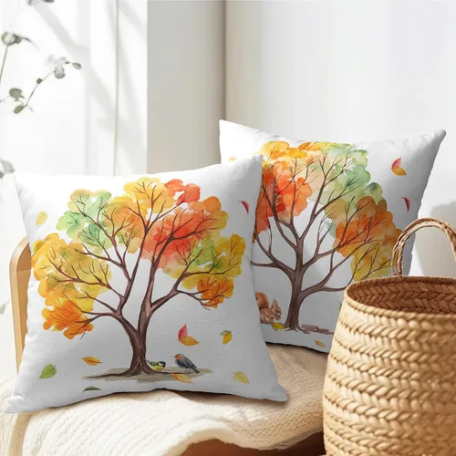 Miniatura 5 de Fundas de almohada de otoño de 18 x 18 pulgadas, fundas de almohada de otoño de lino y algodón, juego de 2 fundas de almohada de árboles coloridos