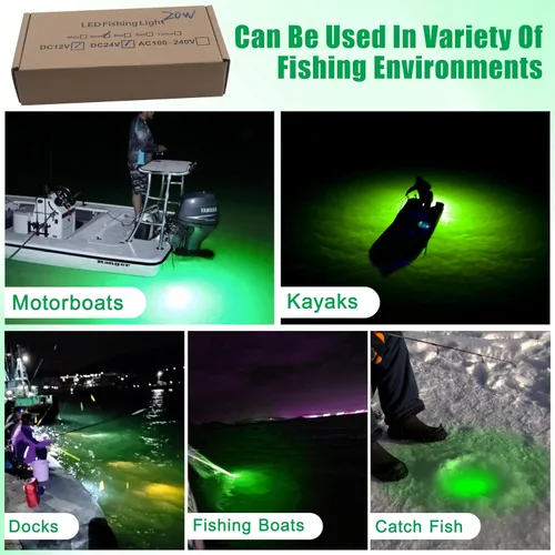 Miniatura 7 de Luz de pesca subacuática súper brillante de 16000 lúmenes, 20 W, 12 V, LED, sumergible, buscador de cebo de pesca nocturna, luz de caída profunda