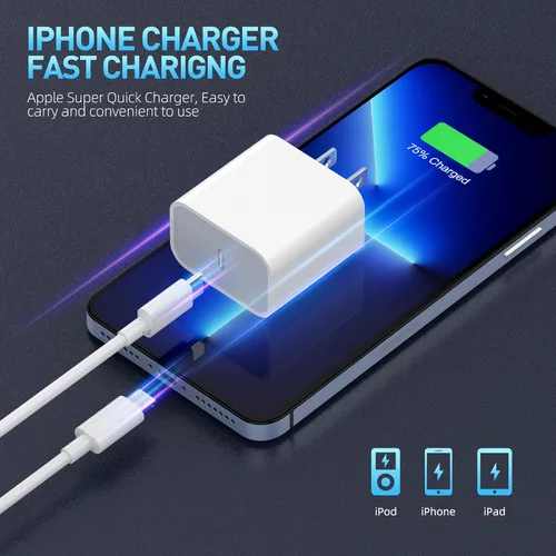 Miniatura 6 de Cargador rápido para iPhone, cargador de iPhone de carga rápida [certificado Apple MFi], paquete de 3 cargadores de Apple, USB C, bloque de carga