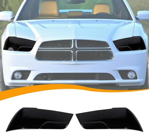 Hoolcar Cubierta de lámpara delantera para faros delanteros, marco de bisel, accesorios exteriores compatibles con Dodge Charger 2011-2014, negro