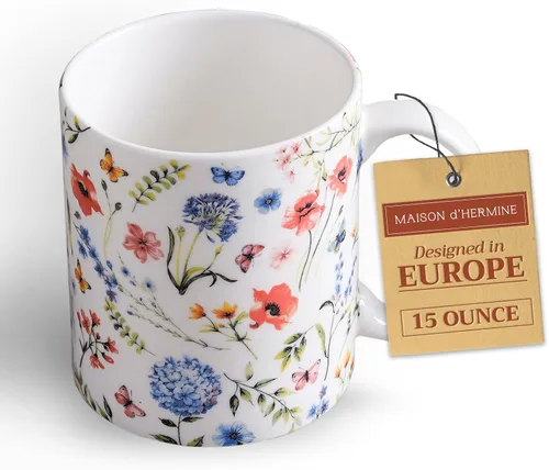 Miniatura 169 de Maison d' Hermine Taza de café con asas, tazas de porcelana fina de hueso, paquete de dos tazas de té para bebidas calientes, capuchino, latte, 015