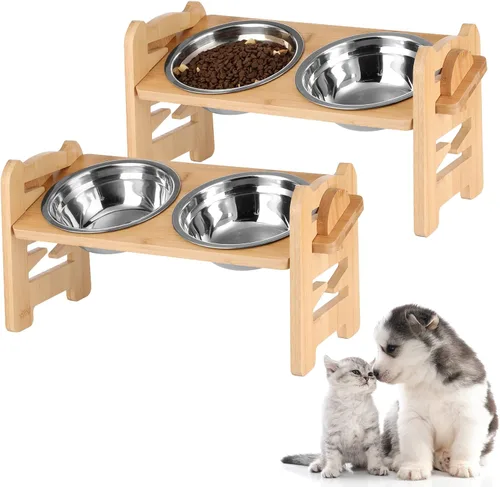 Juego de 2 cuencos elevados para perros y gatos, 15 cuencos elevados inclinados para mascotas para cachorros y gatos, platos ajustables para