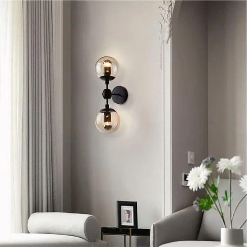 Miniatura 6 de Modo Lighting Industrial Wall Sconce Lighting Black Wall lamp 2 Lights Mid-Century Vanity Light Fixture with Globe Glass Shade for Bedroom Study