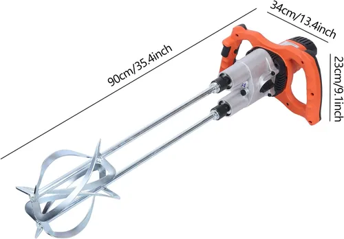 Miniatura 4 de Mezclador eléctrico de mortero de hormigón, 1800 W, portátil, de doble paleta, mezclador de concreto para taladro con 2 velocidades, agitador