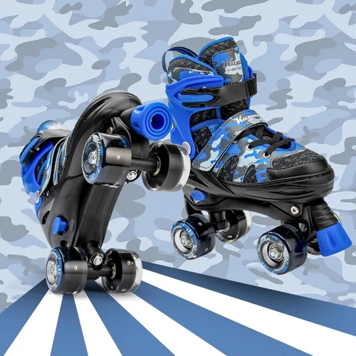Miniatura 5 de Kuxuan Skates Patines ajustables de camuflaje para niños y niñas con ruedas iluminadas, divertidos patines iluminadores para niños, niñas y jóvenes