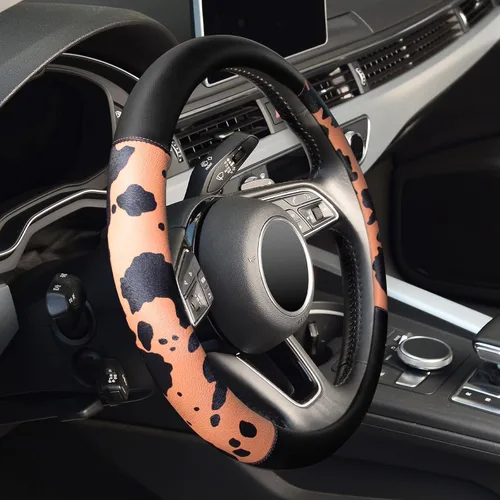 Miniatura 4 de Fundas para volante de automóvil con estampado de vaca, piel de microfibra transpirable para mujeres y hombres, protector universal de volante