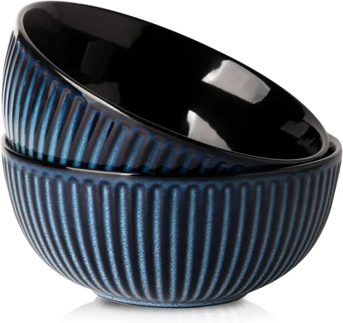 Miniatura 20 de HASENSE Juego de 3 cuencos pequeños de mezcla, cuencos de porcelana acanalados negros de 1.5/1/0.5 cuartos de galón para cocina, cocción, horneado
