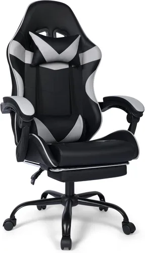 FAB&Deluxe Silla de juegos, silla ergonómica de oficina para computadora con reposapiés y soporte lumbar, silla de escritorio ajustable en altura