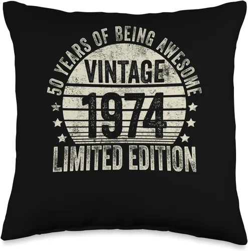 50 Year Old Vintage 1974 Limited Edition Bday Cojín retro de 50 cumpleaños para hombres y mujeres, 16 x 16 pulgadas, multicolor