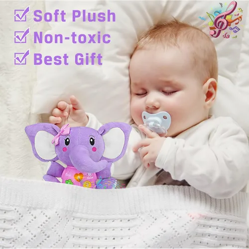 Miniatura 5 de Aitbay elefante musical de peluche, juguete para bebés de 0, 3, 6, 9 y 12 meses, juguete con luces para niños y niñas de 1 año, regalo para bebés