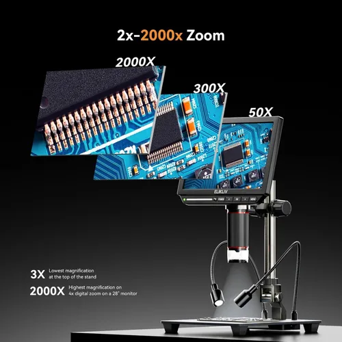 Miniatura 7 de Microscopio digital 4K, Elikliv EM4K - Microscopios de monedas de 8 pulgadas 2000x, microscopios HDMI de 52 MP, microscopio de soldadura
