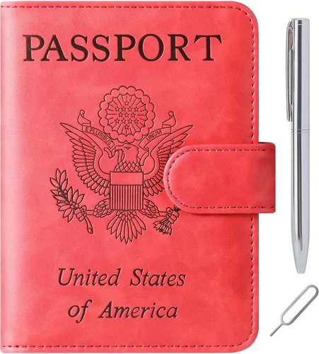Miniatura 21 de Funda para pasaporte, cartera, artículos esenciales de viaje, de cuero, estuche con bloqueo RFID, equipaje de vacaciones, artículos imprescindibles