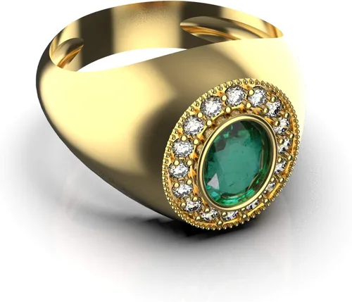 Miniatura 5 de Anillo de compromiso de oro de 14 quilates con esmeralda cruda para hombre y mujer
