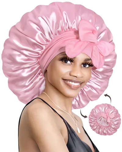 Miniatura 11 de BONNET QUEEN Gorro de seda para dormir, gorro de satén con lazo para el cabello, doble capa, para mujeres, cabello rizado, color marrón