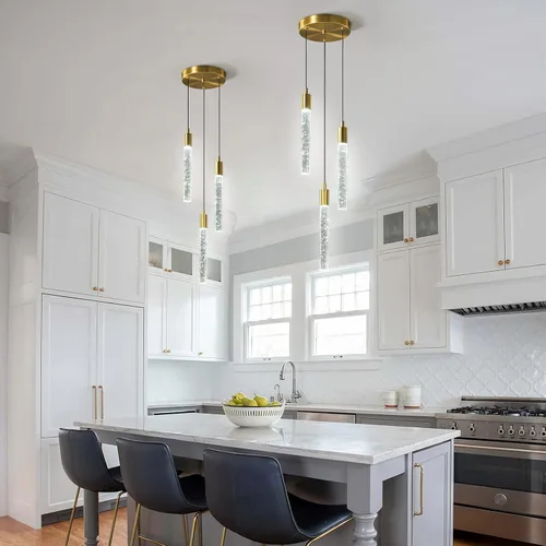 Miniatura 3 de Lámpara colgante moderna para isla de cocina, luz colgante regulable LED, luces colgantes de oro, mini iluminación colgante de cristal para Dorado