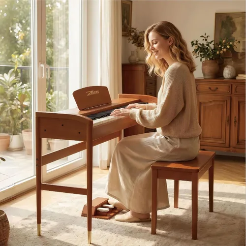 Miniatura 6 de Teclado de piano de 88 teclas con soporte de madera maciza y acción de martillo ponderado Piano de teclado eléctrico para el hogar para Marrón
