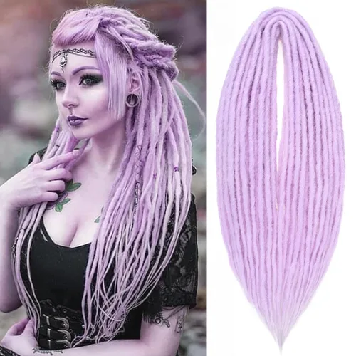 Miniatura 46 de Leeven Extensiones de rastas grises de 40 hebras de 18 pulgadas con terminación única hechas a mano, extensiones de rastas suaves de 0.6 cm