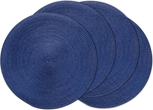 Miniatura 38 de AHHFSMEI Juego de 6 manteles individuales redondos trenzados de 15 pulgadas para mesas de comedor, tejido natural, resistentes al calor, color azul