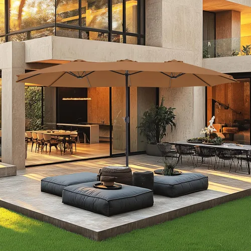 Miniatura 14 de MFSTUDIO Sombrilla de patio de 15 pies con base incluida, sombrilla rectangular grande de mercado de doble cara para exteriores con mango