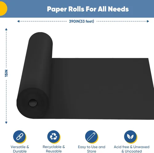 Miniatura 2 de Papel de regalo negro de 15 x 390 pulgadas, rollo de papel kraft para tablón de anuncios, papel de arte, caballete de póster, rollo de papel