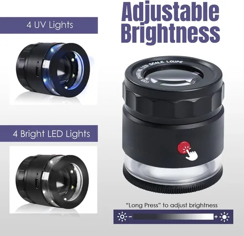 Miniatura 4 de Lupa de lupa 10X, lupa de joyería con luz LED y escala, lupa 10X para gemas, monedas, sellos