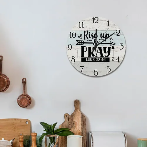 Miniatura 6 de Scripture - Reloj de pared de madera de 15 pulgadas, funciona con pilas, reloj silencioso de elevación y oración, arte de pared de fe religiosa