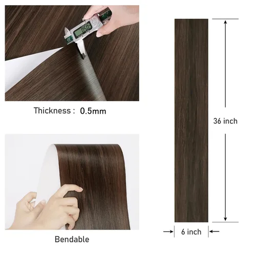 Miniatura 8 de Wallercity Pisos de Vinilo de 6"x36" 4 Piezas Baldosas de Piso Despegar y Pegar Baldosa de Piso para Baño Marrón Oscuro Veta de Madera Tablón