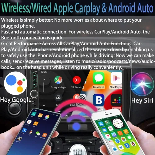 Miniatura 2 de Estéreo de Auto Doble DIN con Apple CarPlay Inalámbrico, Android Auto Inalámbrico, Pantalla Táctil HD de 7 Pulgadas, Radio de Coche con Bluetooth