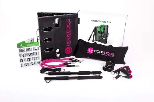 Miniatura 2 de BodyBoss 2.0 por 1loop - Paquete completo de entrenamiento de gimnasio en casa, incluye 2 bandas de resistencia, barra de resistencia plegable, asas