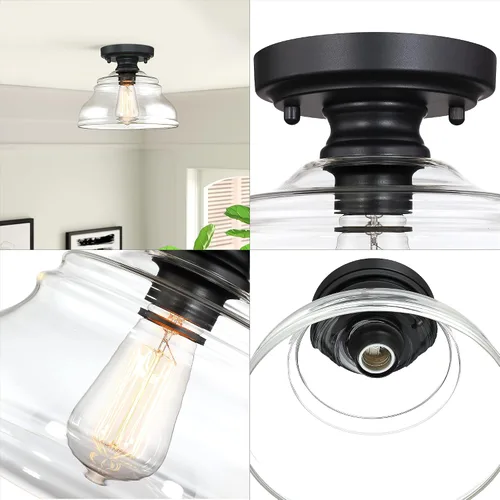 Miniatura 2 de MEXO Lámpara de Techo Industrial Semi-empotrada, Luminaria Moderna de Vidrio Transparente Estilo Casa de Campo de 10" Luces de Techo Cercanas al