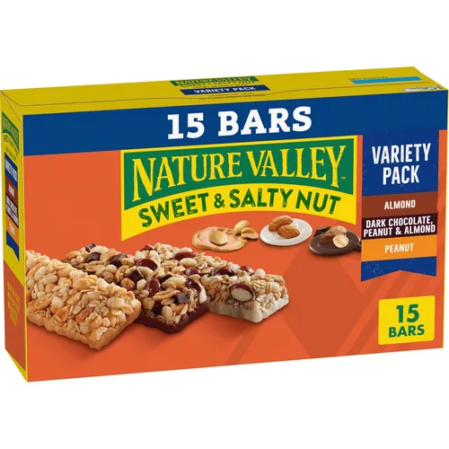 Nature Valley Barras de granola de nueces dulces y saladas, paquete variado, 15 barras, 18 onzas