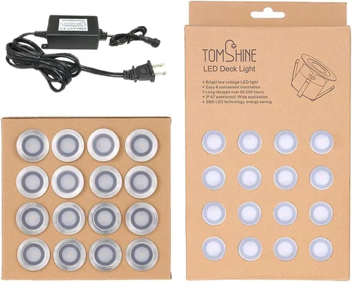 Miniatura 8 de Tomshine Kit de luces LED empotrables para terraza, paquete de 16 luces de paso de 1.260 in de diámetro para exteriores, impermeables, luces