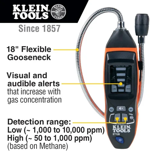 Miniatura 2 de Klein Tools 80142 Kit de detector de fugas de gas, detector de gas combustible, manómetro digital y comprobador de presión HVAC, doble puerto, 2