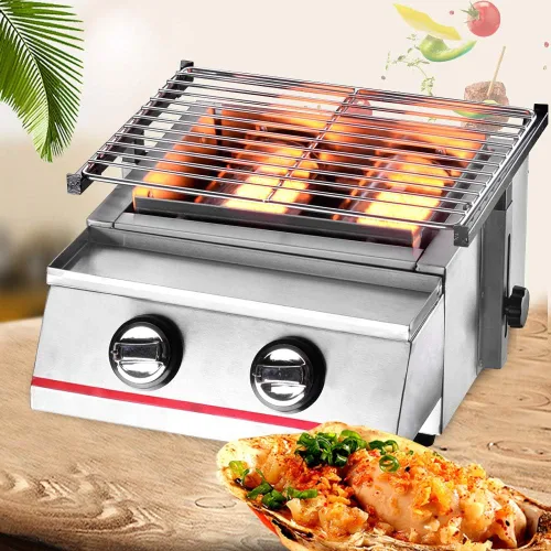 Miniatura 5 de Parrilla de mesa portátil de gas de 2 quemadores, barbacoas de gas LPG, parrilla de mesa antiadherente, parrilla de gas para fiestas, barbacoas