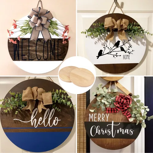 Miniatura 7 de Paquete de 4 placas circulares de pino, placa redonda de madera de 12 pulgadas, placa circular de madera sin terminar para pintar, verter, resina